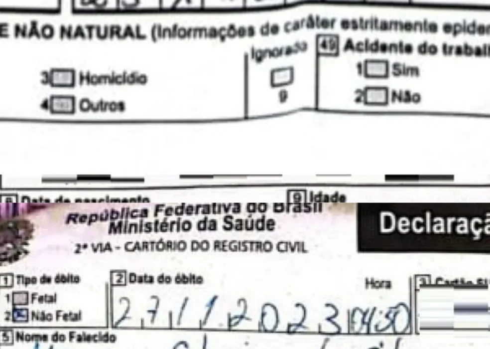 Atestado de óbito de idosa que morreu em hospital de SC — Foto: Reprodução/Arquivo Pessoal