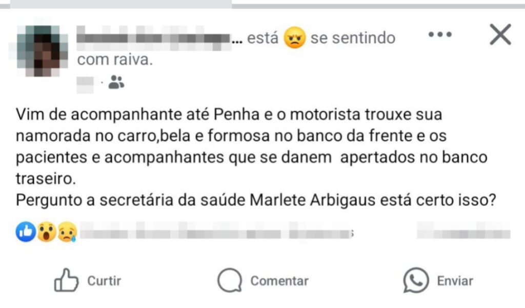 Redes Sociais da reclamante.
